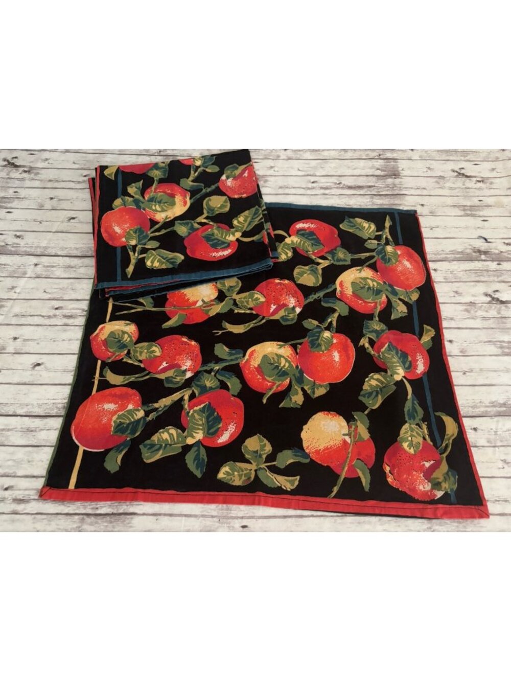 April Cornell Set Of 4 Apples On Tree Cloth Napkins, 20 Inches Red Black Blue